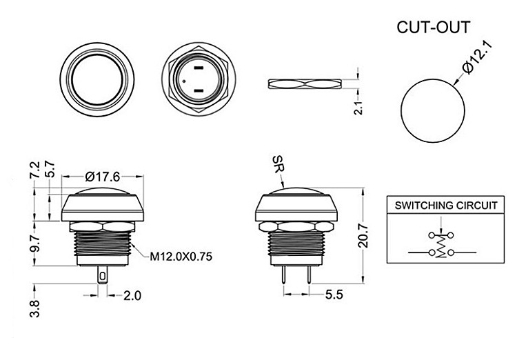 12mm push button switch 
