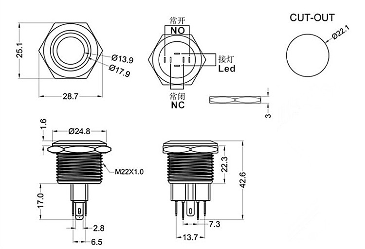 22mm push button switch